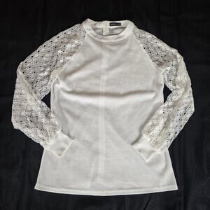 Miholl Cream blouse with lacy sleeves Small #S40